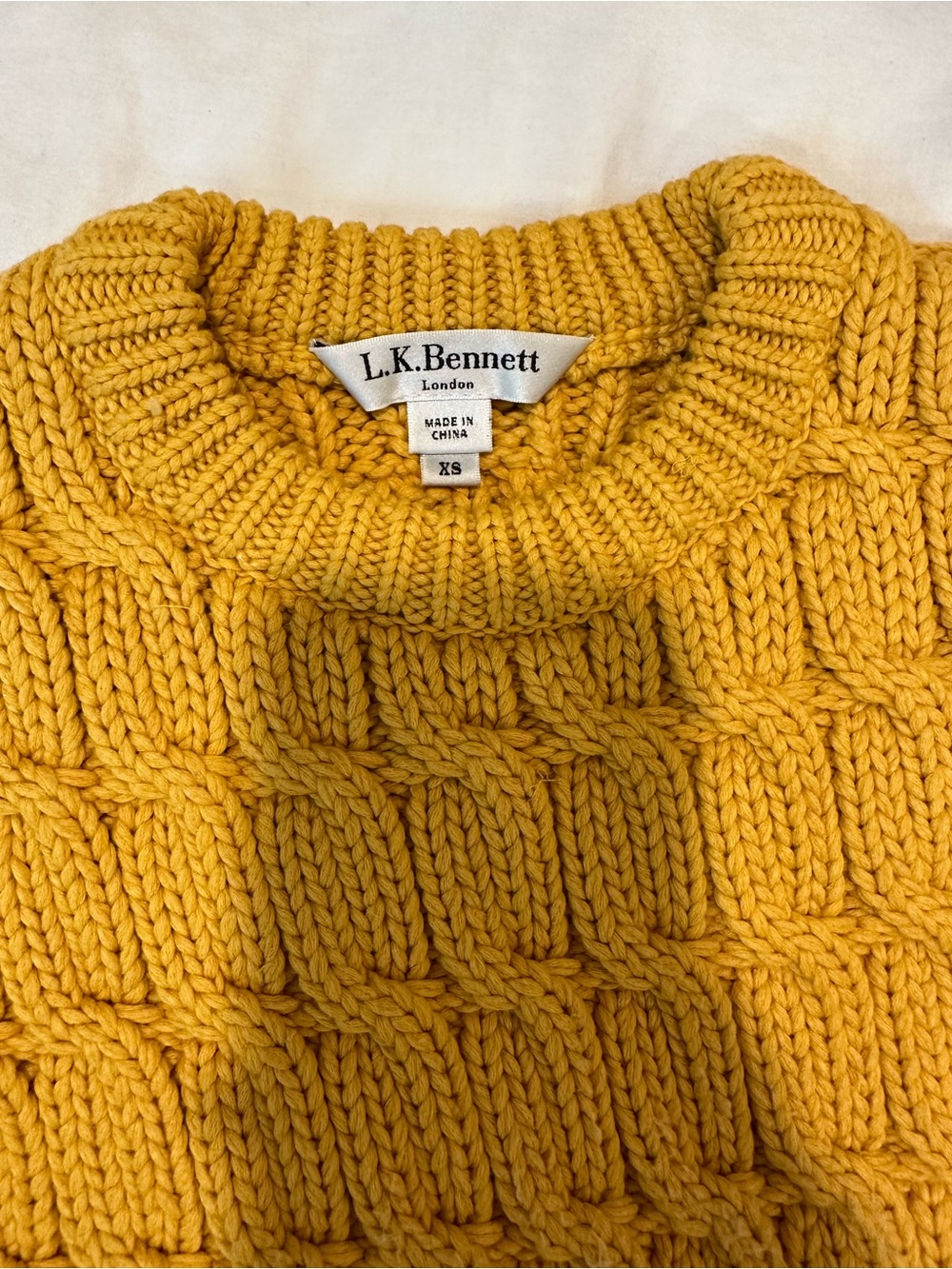 LK Bennett Chunky Cable Crewneck Sweater - Mustard Yellow - Picture 3 of 4